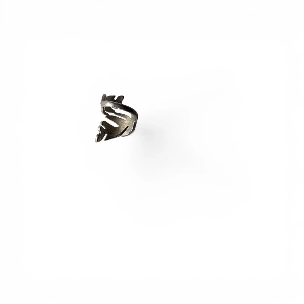 Vintage Adjustable Silver Tone Leaf Wrap Band Ring Botanical Theme  Sz 6